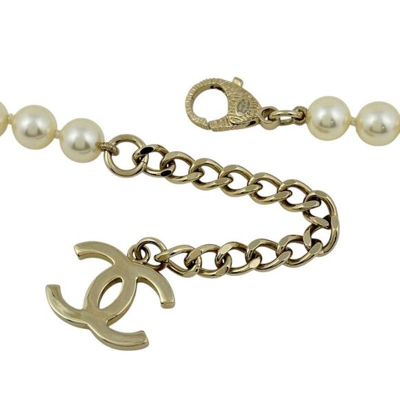 Chanel Cocomark Fake Pearl Necklace NO.5 Rhinestone Long Necklace GP Fake Pearl - Picture 2 of 7